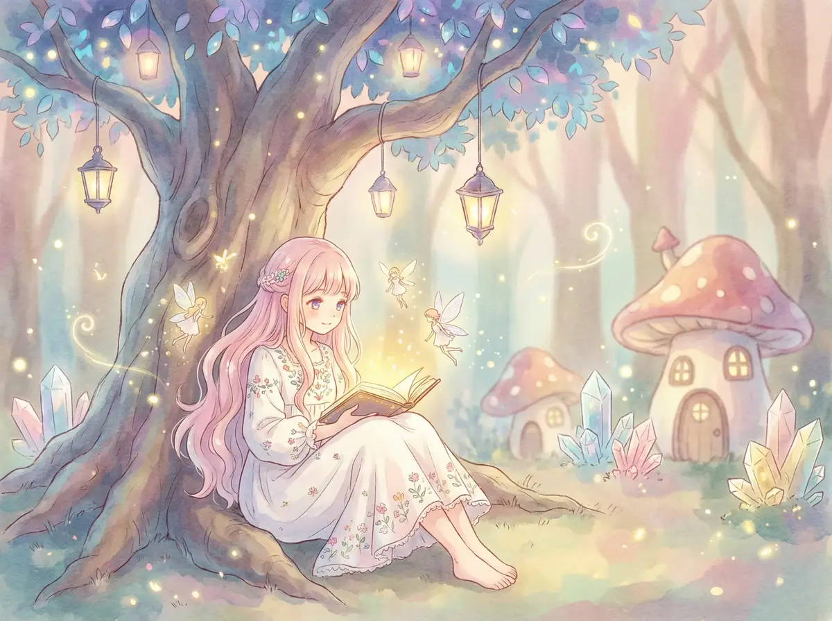 星梦奇缘 电视剧 - 魔法森林中阅读故事书的粉发少女与精灵